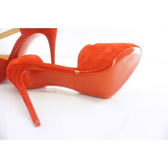 Christian Louboutin Catchy Two Platform Peep Toe Pumps SZ 41 11 Loubi Red Suede - Picture 5 of 9